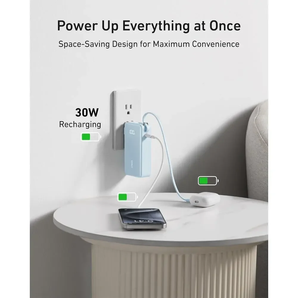 Anker Nano 3in1 Portable Charger 10000mAh USB C Foldable Plug 30W Power Bank